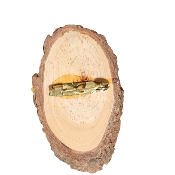 Handcrafted Retro Floral Wood Slice Brooch Pink Flowers Nature Fashion Jewelry - Picture 3 of 5